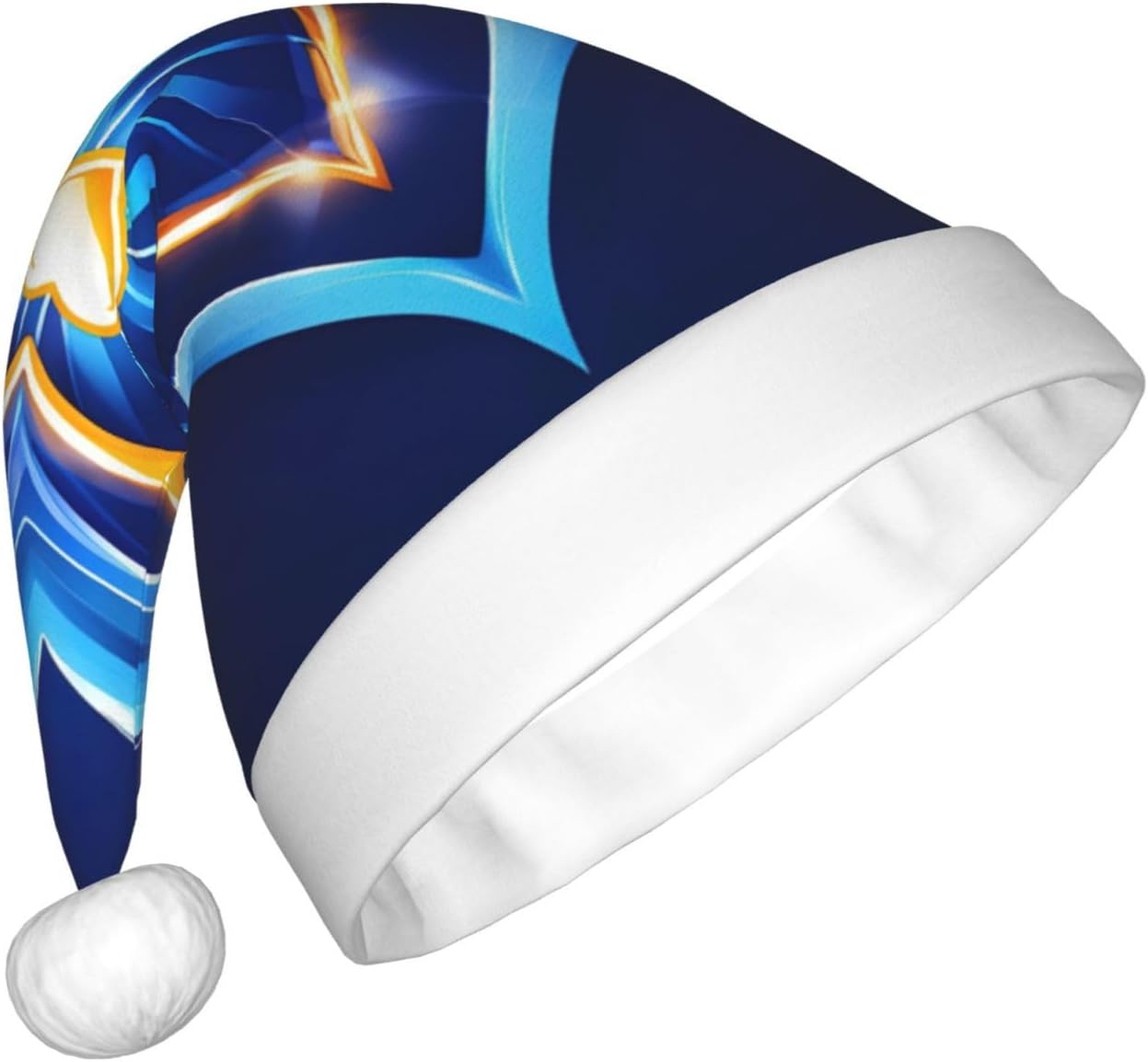 QINZHENG Sky Blue Heart Print Santa Hat for Women