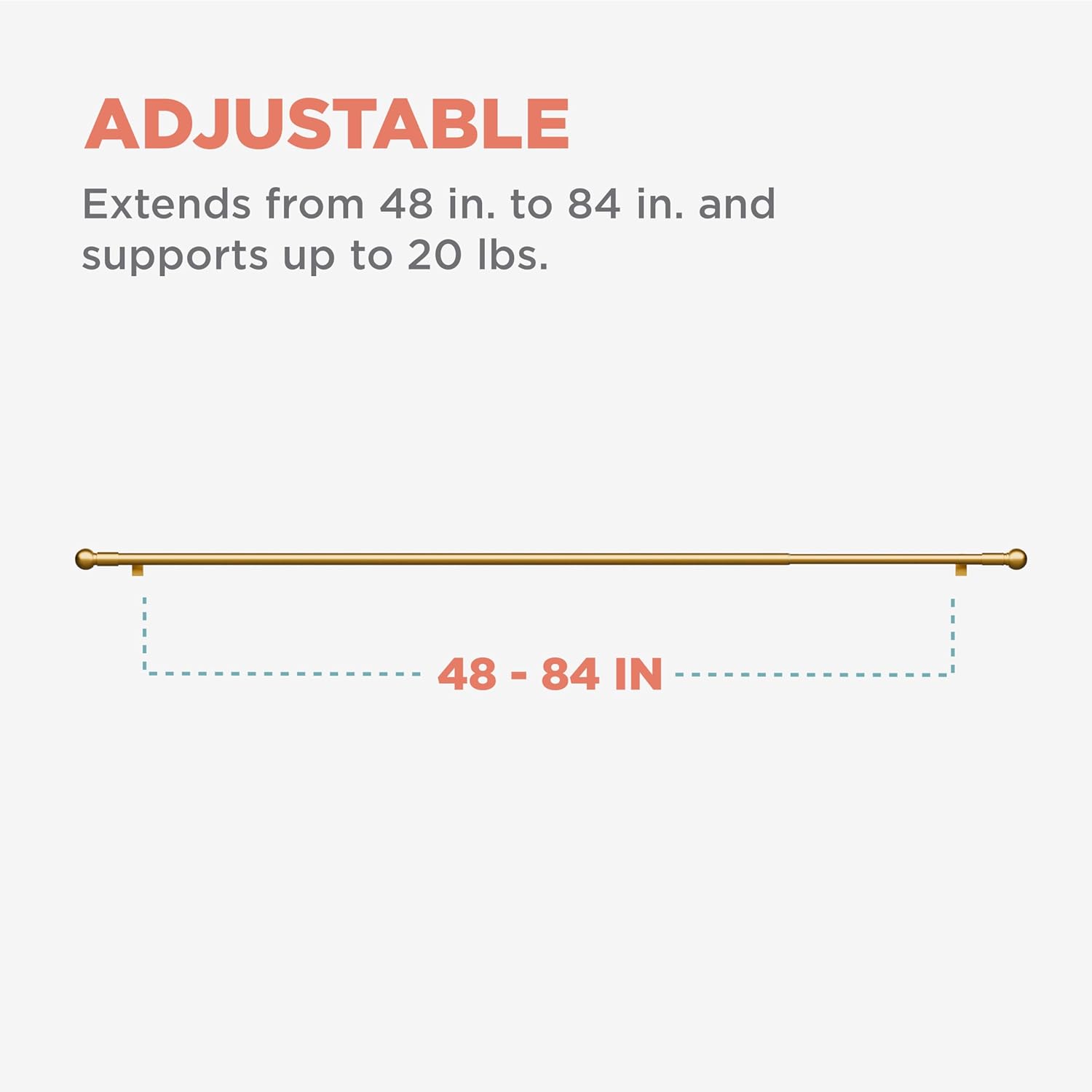 Zenna Home Gold Adjustable Tension Rod with Decorative Ball Ends