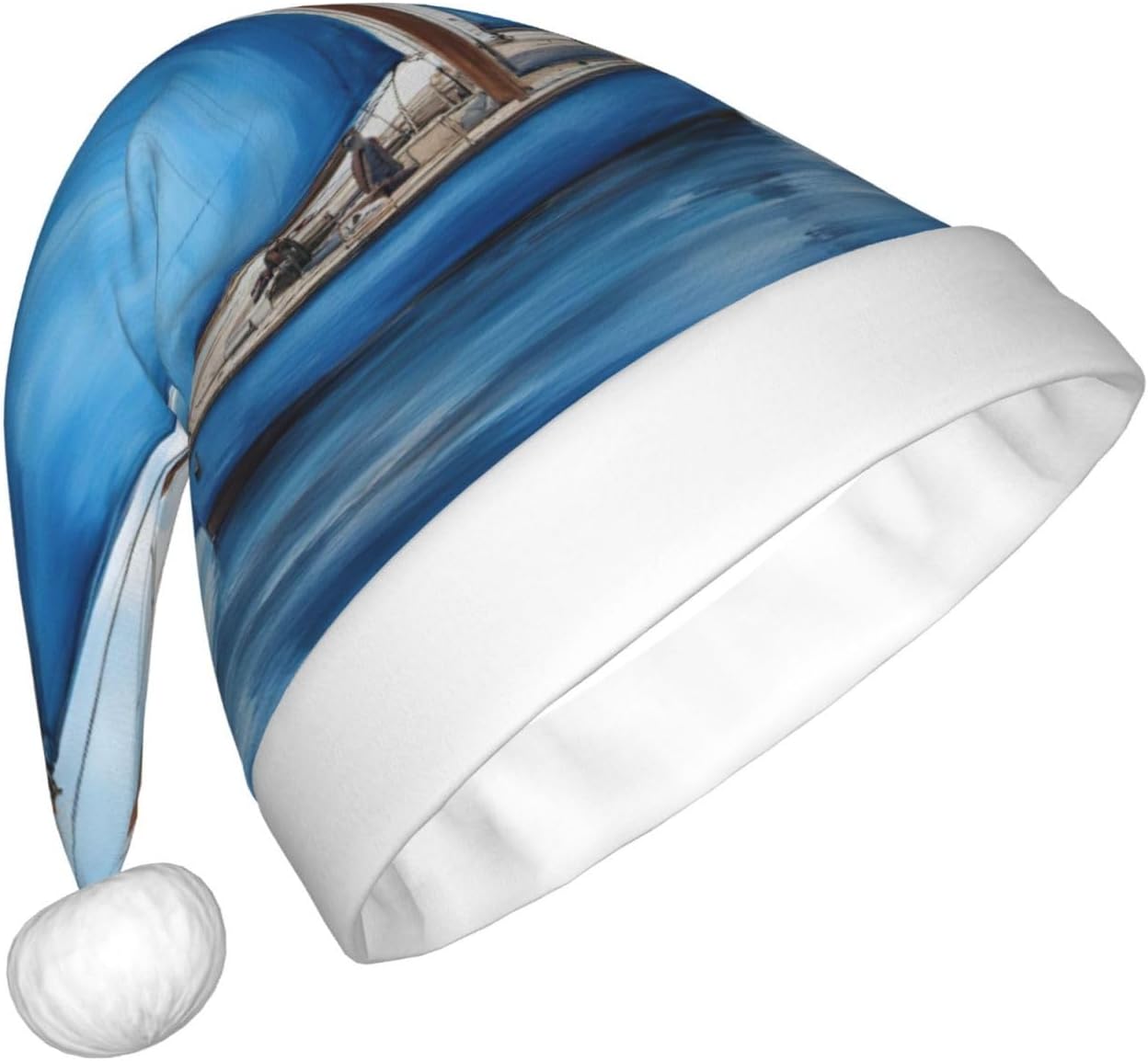 QINZHENG Blue Sailboat Santa Hat Personalized Christmas Headwear