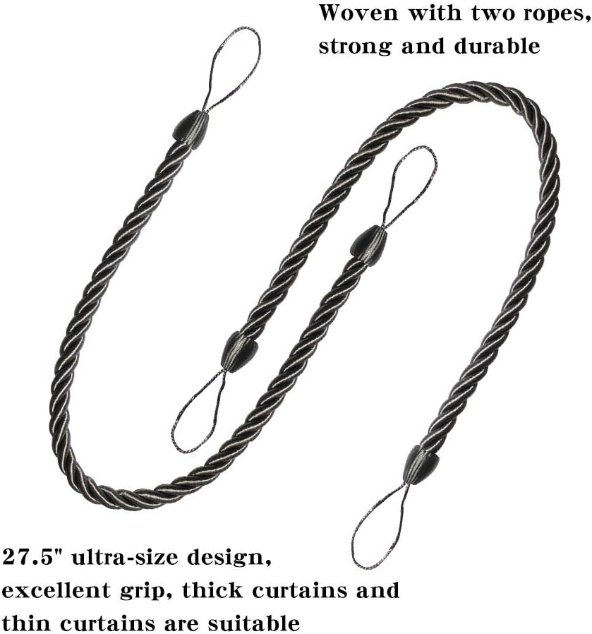 BEL AVENIR Curtain Ropes Tiebacks 2 Pack Charcoal