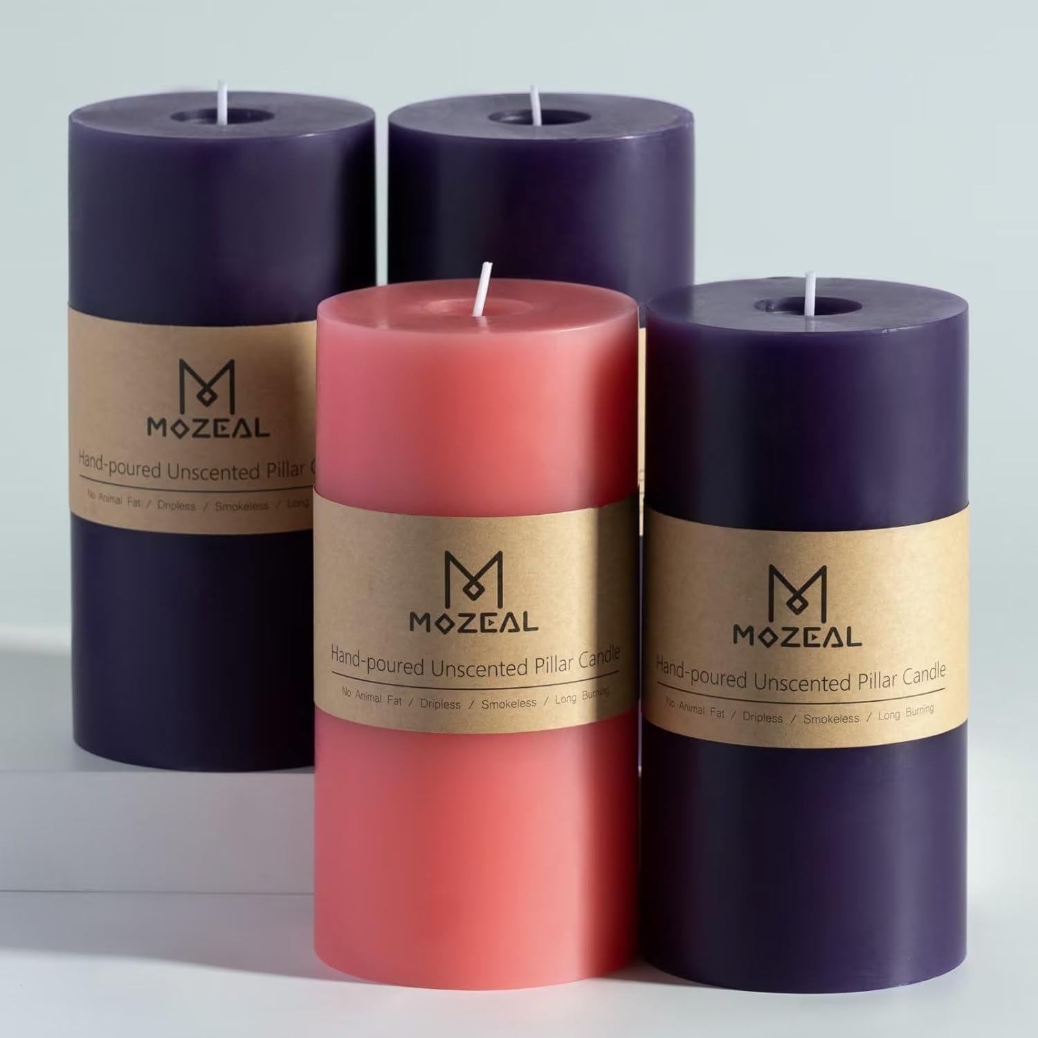 MOZEAL 3 x 6 Unscented Pillar Candles Set of 4