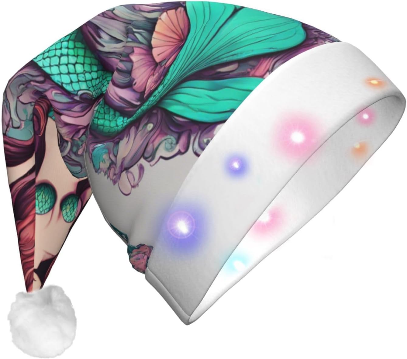 QINZHENG Mermaid Santa Hat with LED Lights