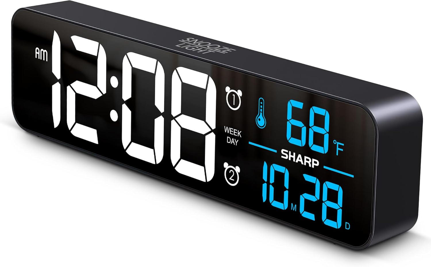 Sharp Digital Alarm Clock with Temperature Display