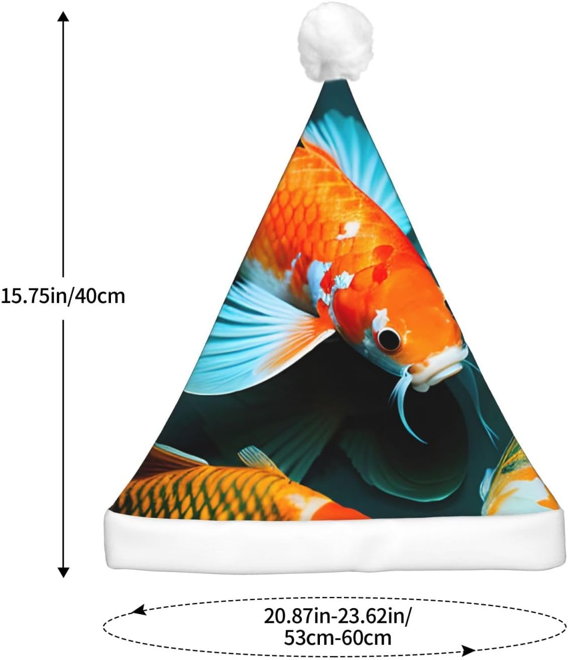 QinZheng HD Japanese Koi Fish Print Velvet Santa Hat with LED Lights