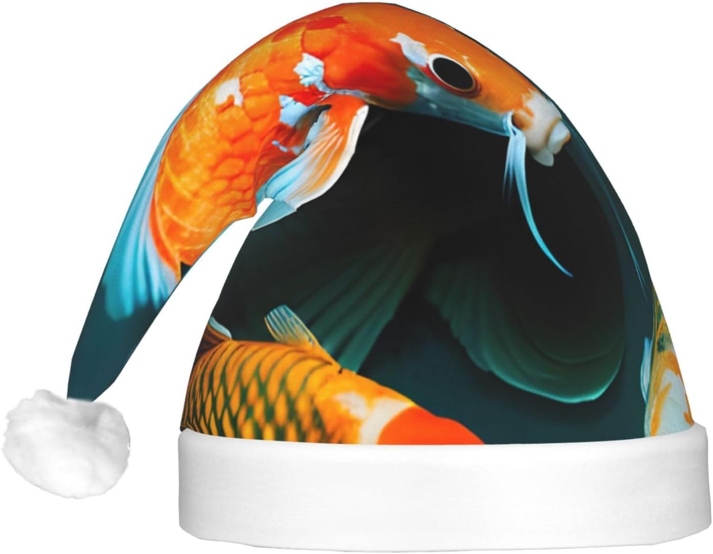 QinZheng HD Japanese Koi Fish Print Velvet Santa Hat with LED Lights