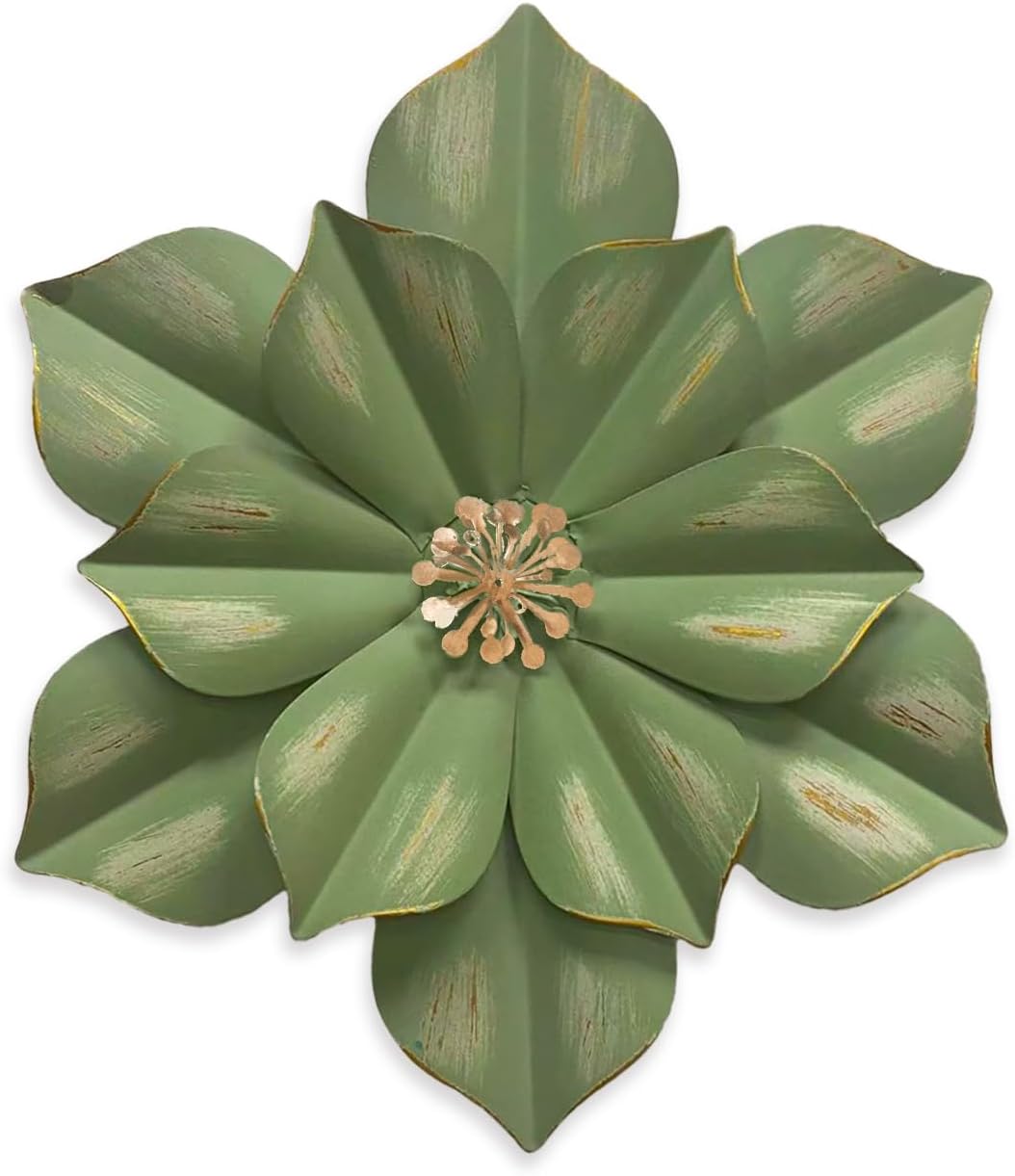 Rustic Metal Flower Wall Sculpture 125 Inch Green