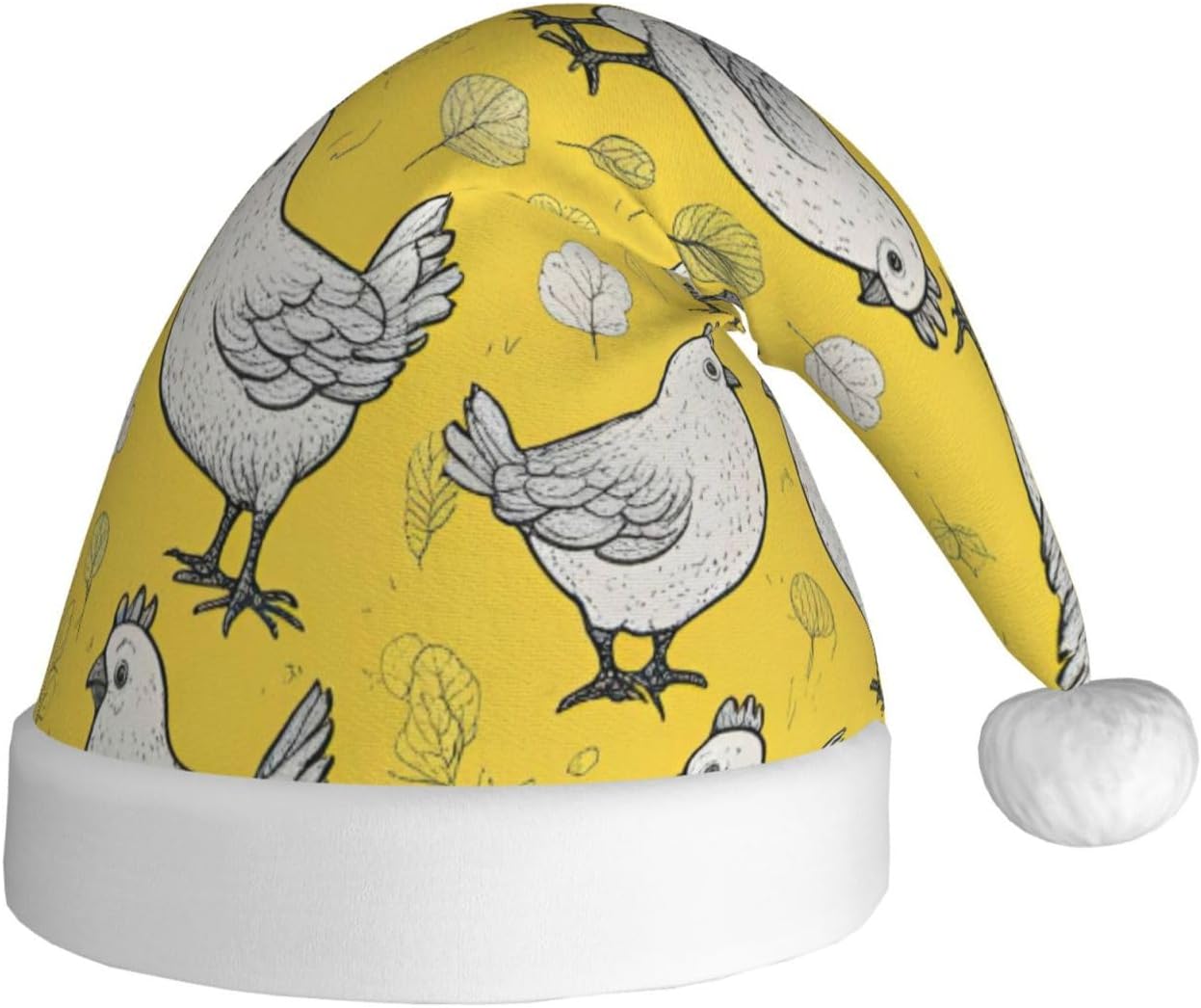 QINZHENG Yellow Chicken Print Santa Hat for Women