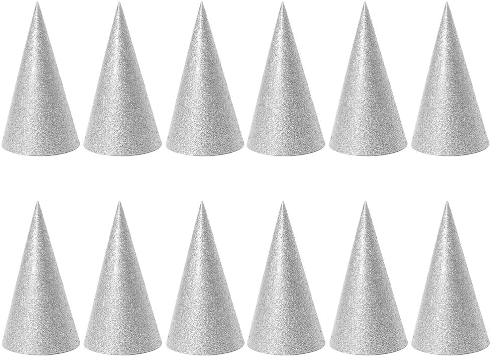 Birthday Cone Hats 12pcs Silver Party Headwear