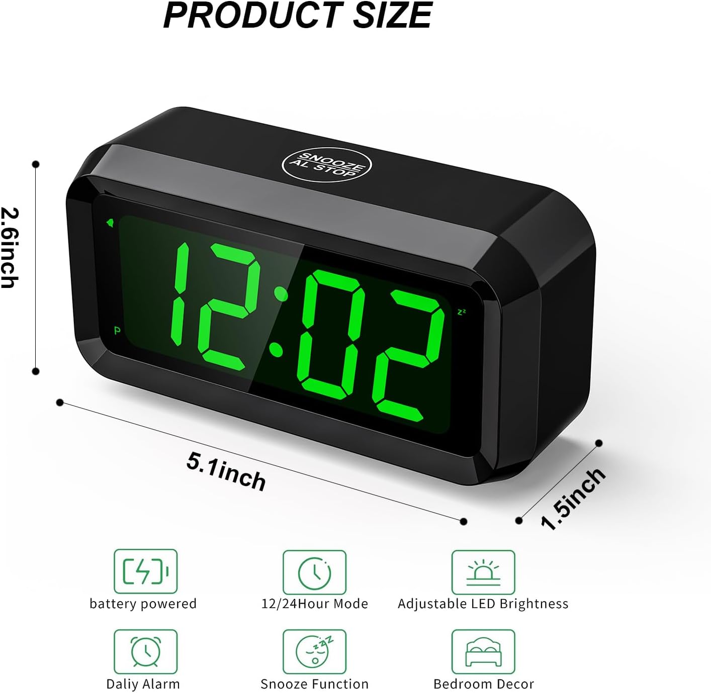 Supledck Digital Alarm Clock with 3 Brightness Levels and 12 Inchr LED Display