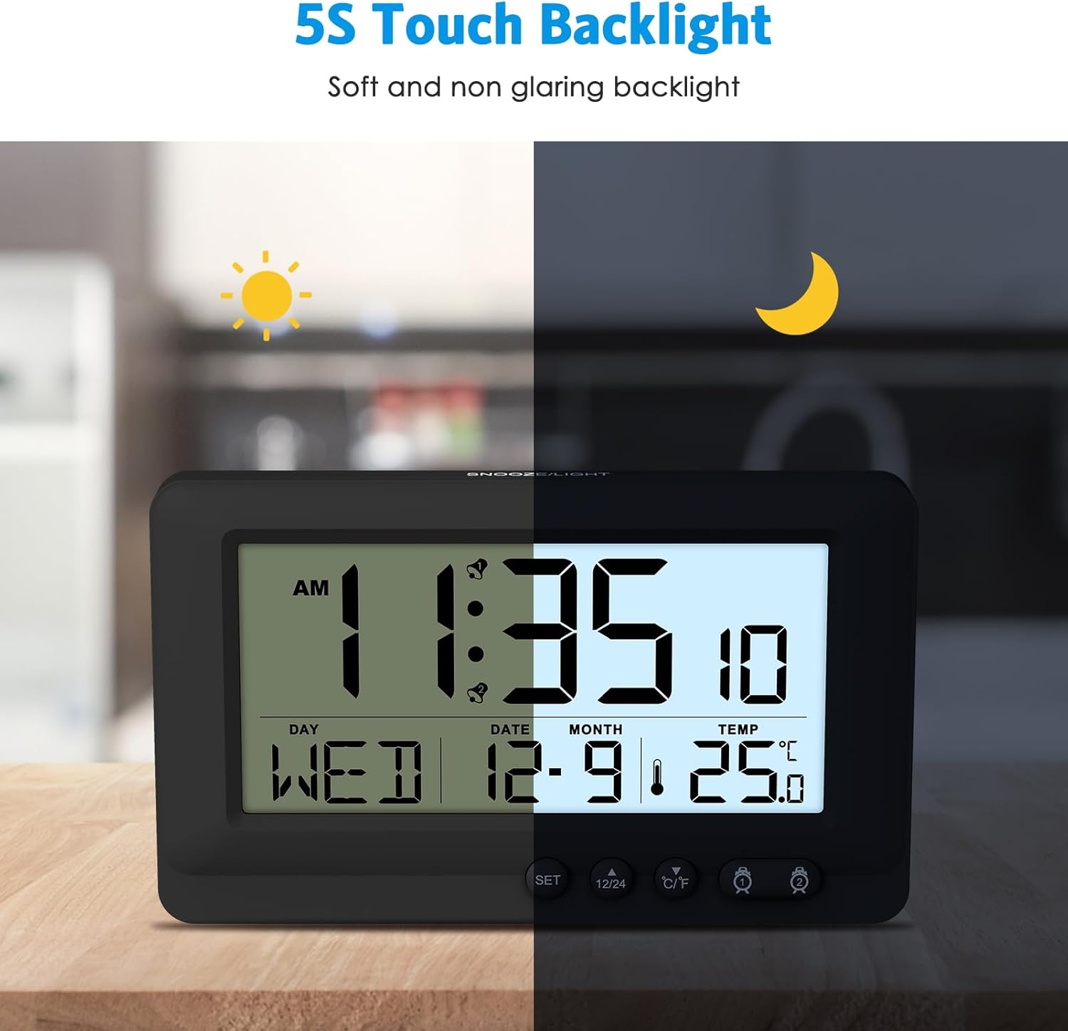AMIR Travel Alarm Clock with LCD Display and Dual Alarms