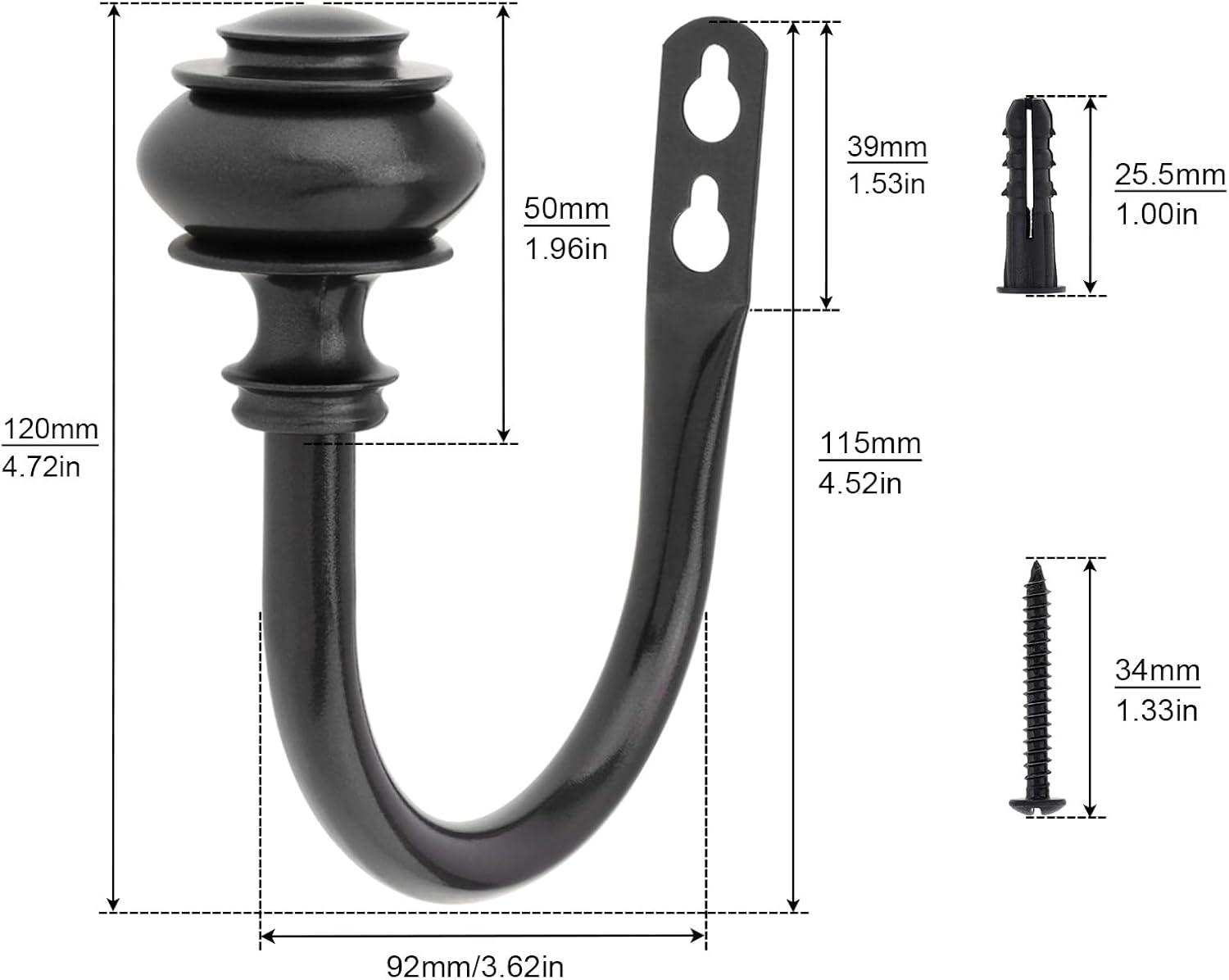 Curtain Holdbacks 4 Pack Black Wall Mounted Hooks