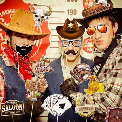 Cowgirl Cowboy Photo Booth Props 30Pcs Western Theme Decorations