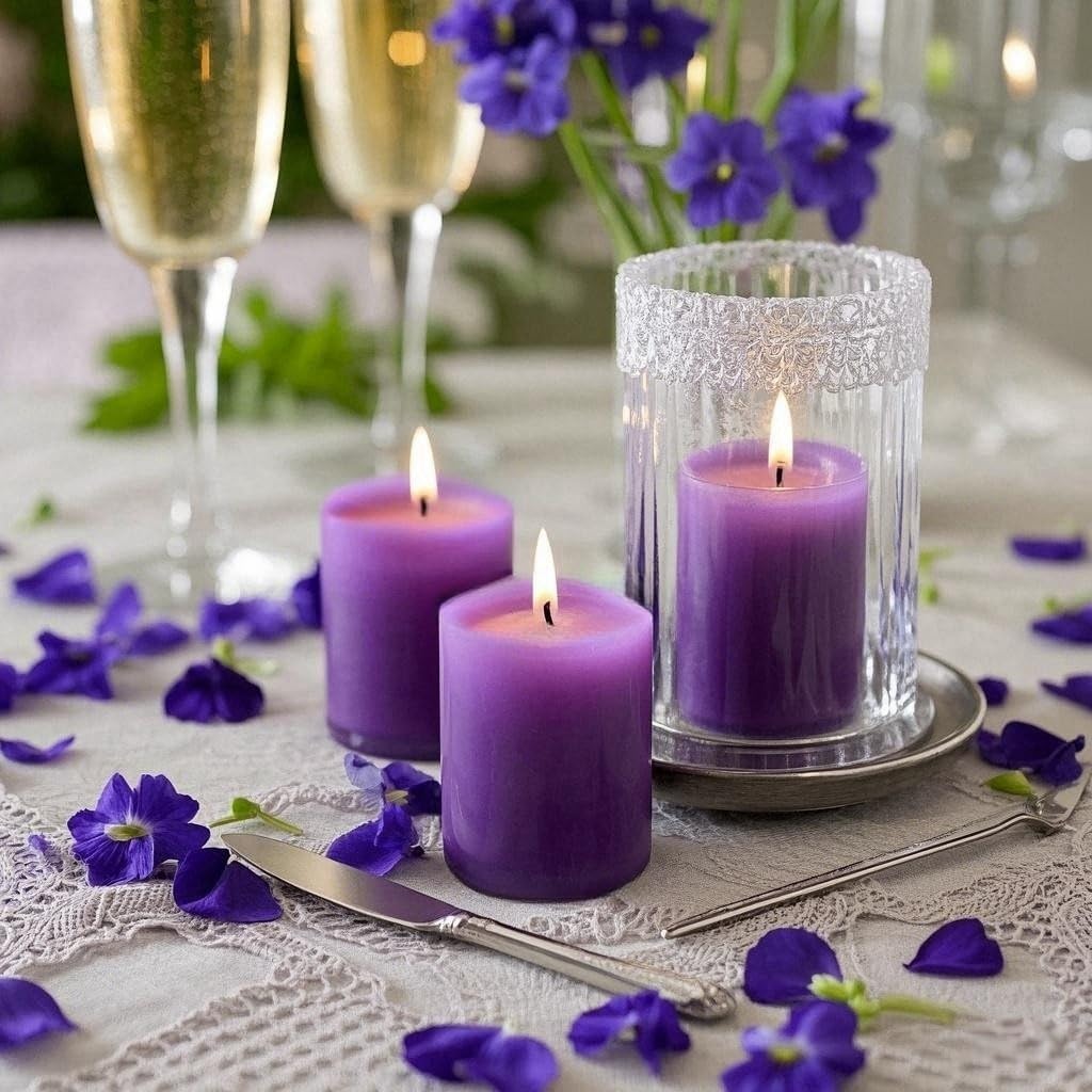 6 Pack Purple Pillar Candles 2 Inch Tall x 2 Inch Diameter