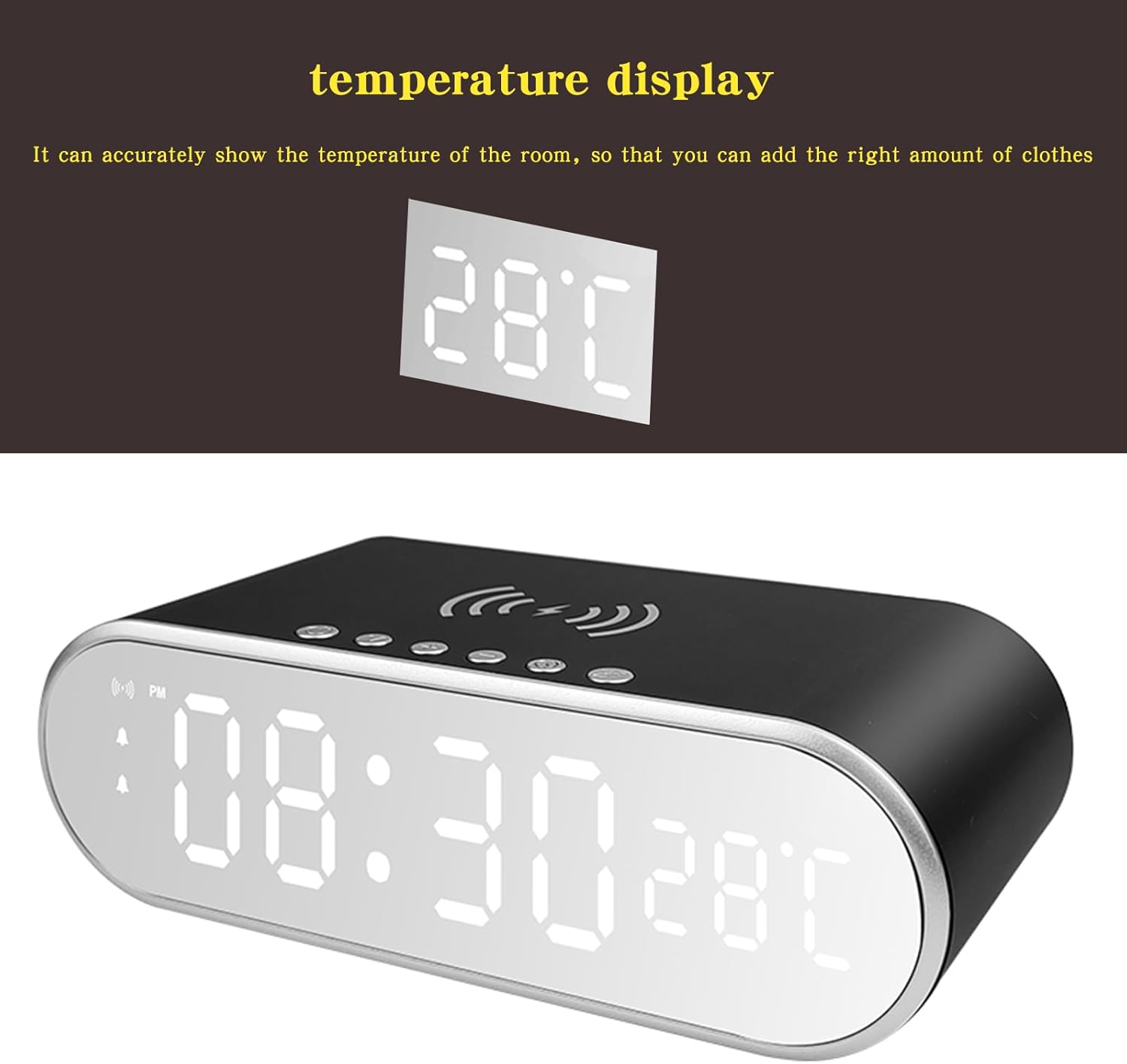 QAOZUOI Smart Wireless Charging Alarm Clock with Temperature Display