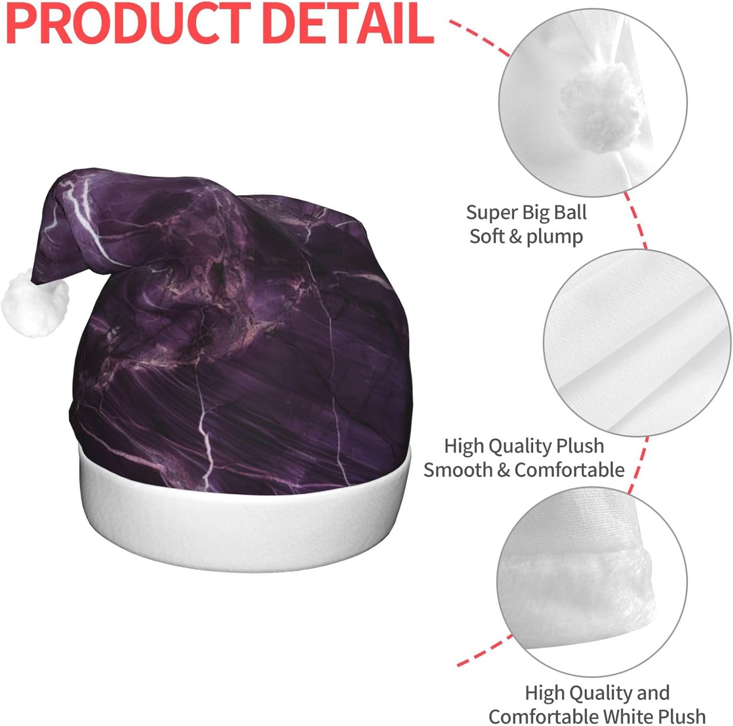 QINZHENG LED Purple Marble Santa Hat for Christmas Party