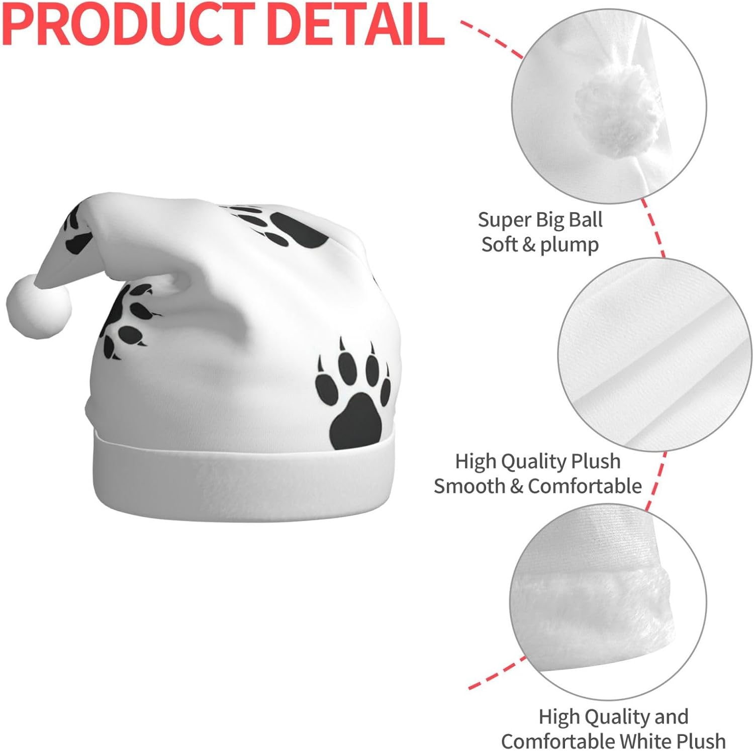 QINZHENG Bear Paw Print Santa Hat for Women
