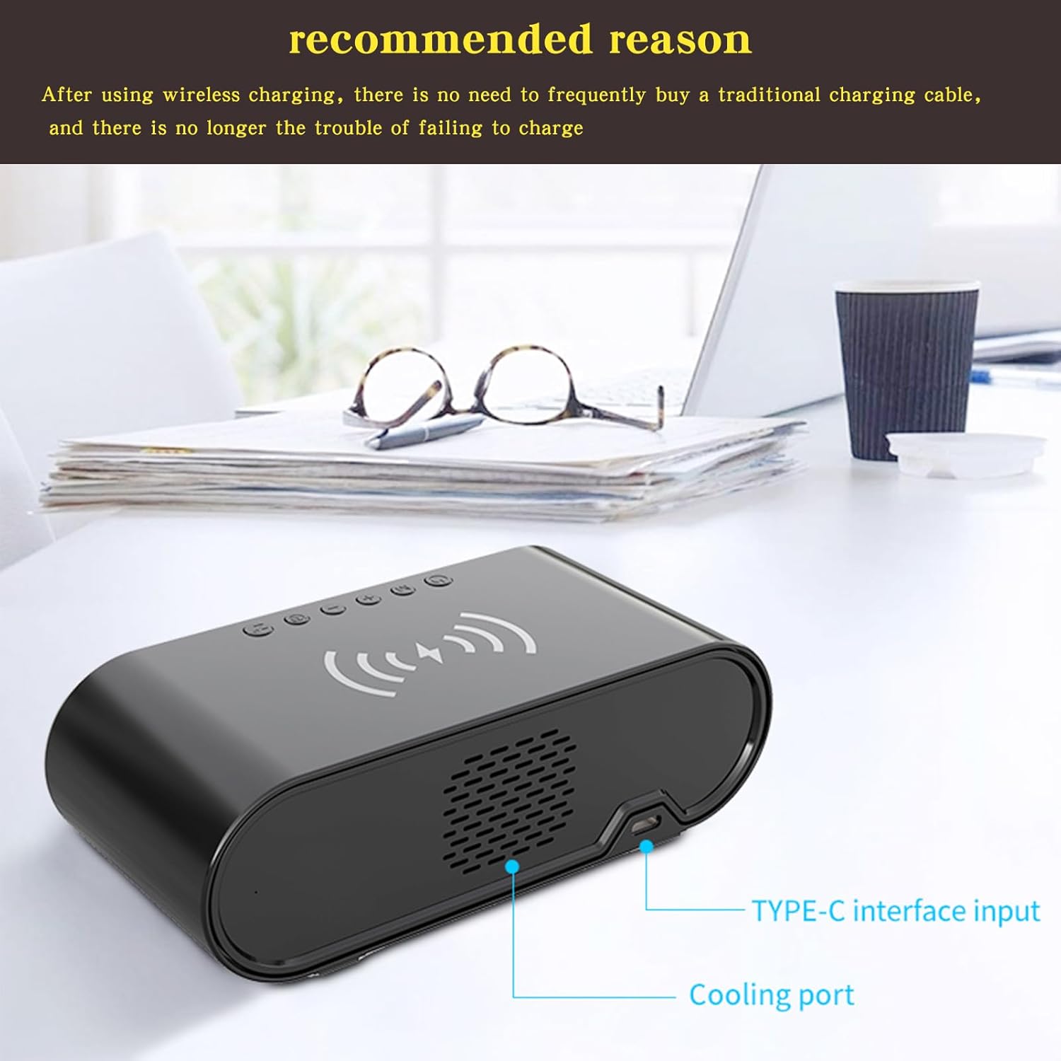 QAOZUOI Smart Wireless Charging Alarm Clock with Temperature Display