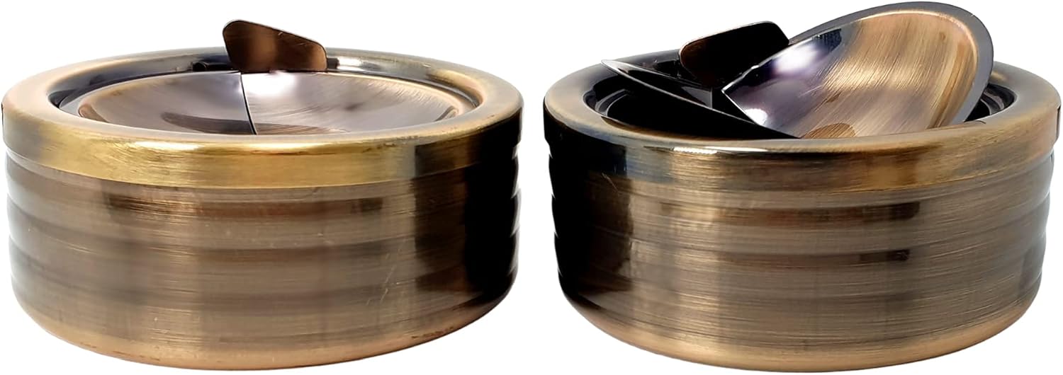 Smokeless Metal Ashtray with Lid Cover - Gold Rose Gold Silver