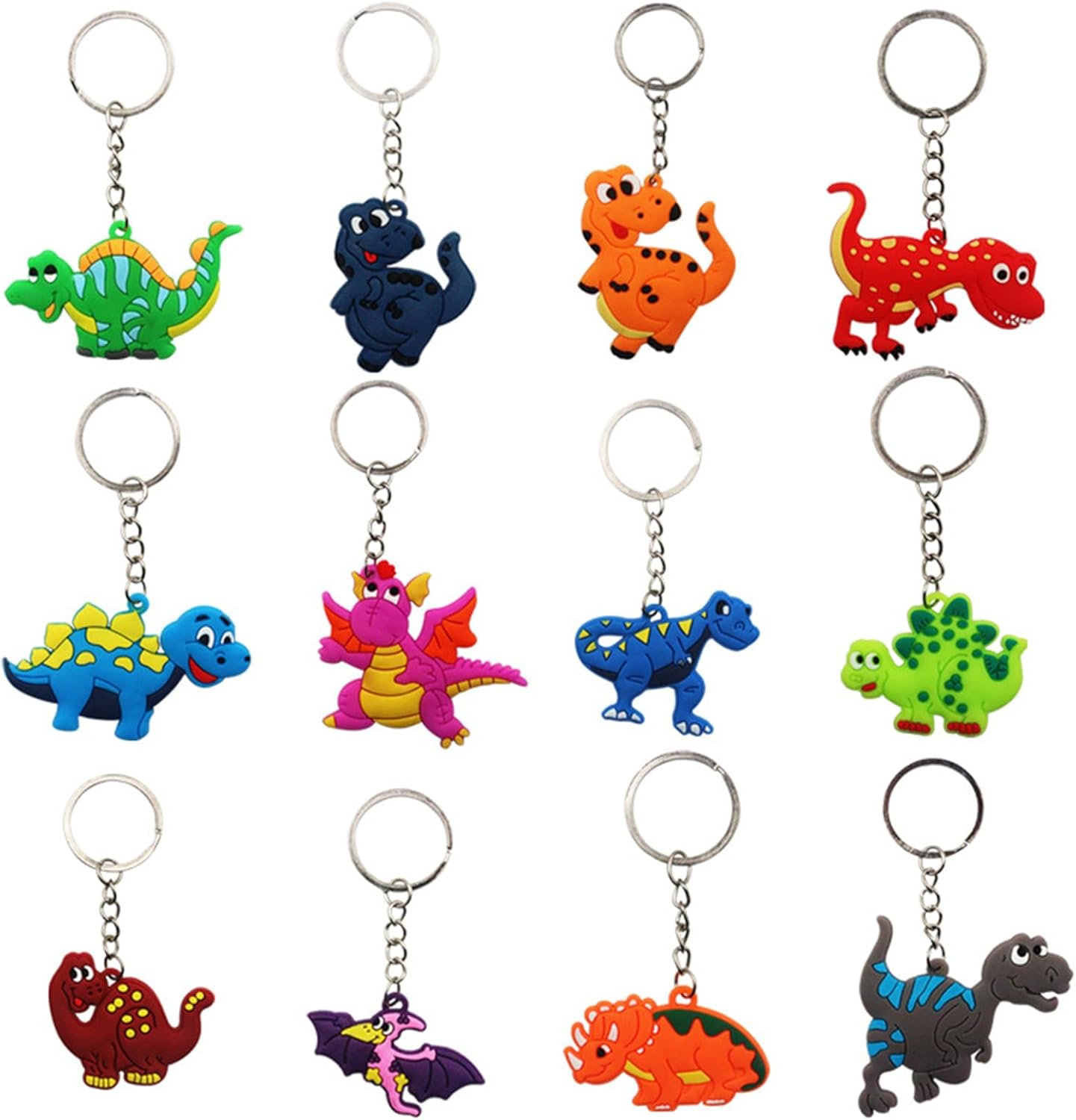 12 Pcs Dinosaur Keychains for Party Supplies and School Bags