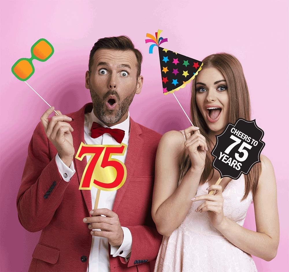 75th Birthday Photo Booth Props - 40 Pieces