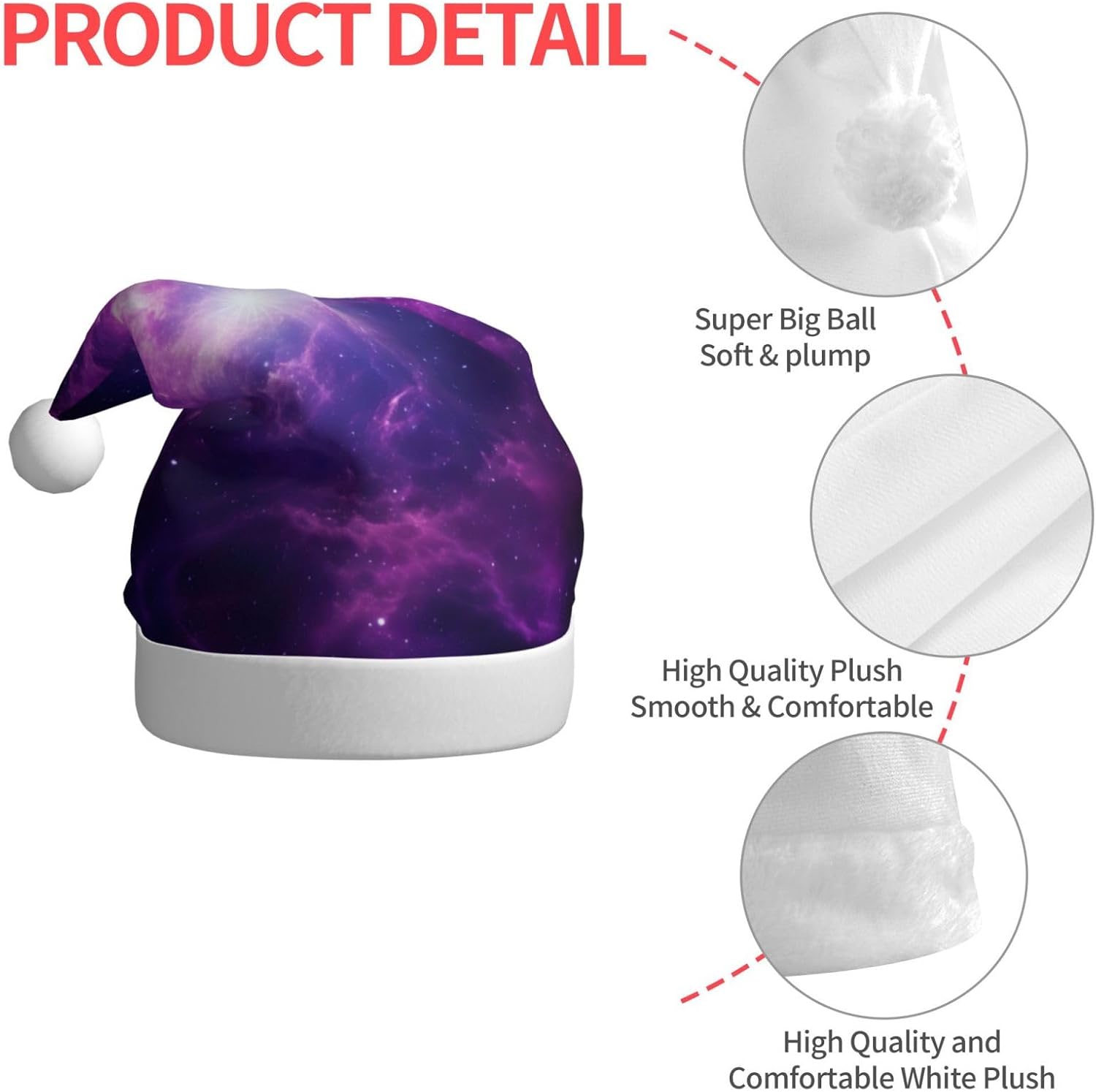 QINZHENG Sky Purple Santa Hat Personalized Christmas Headwear for Women