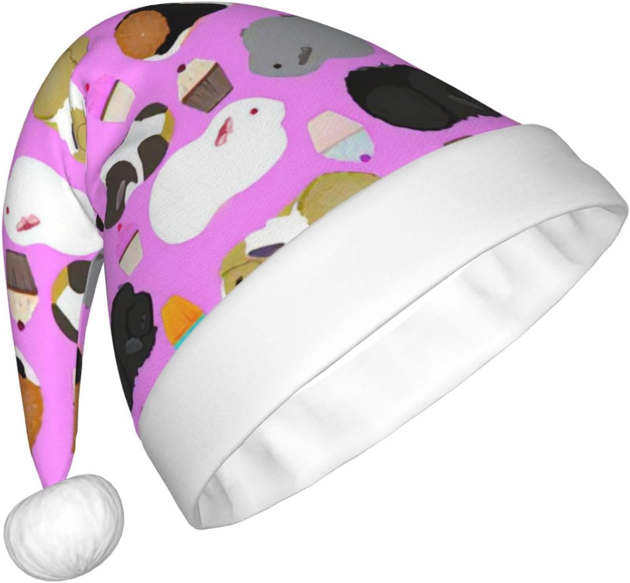 QinZheng Personalized Santa Hat with Guinea Pigs and Cupcakes Print