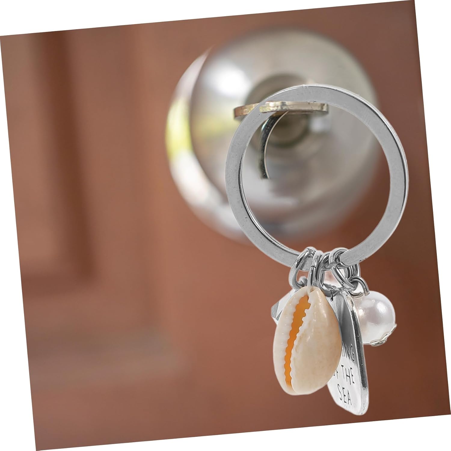 Ocean Themed Shell and Pearl Keychain Pendant