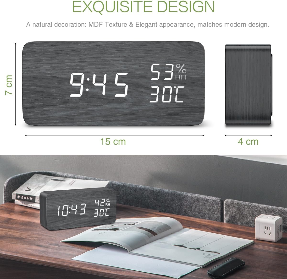 KeeKit Digital Wooden Alarm Clock with Voice Control