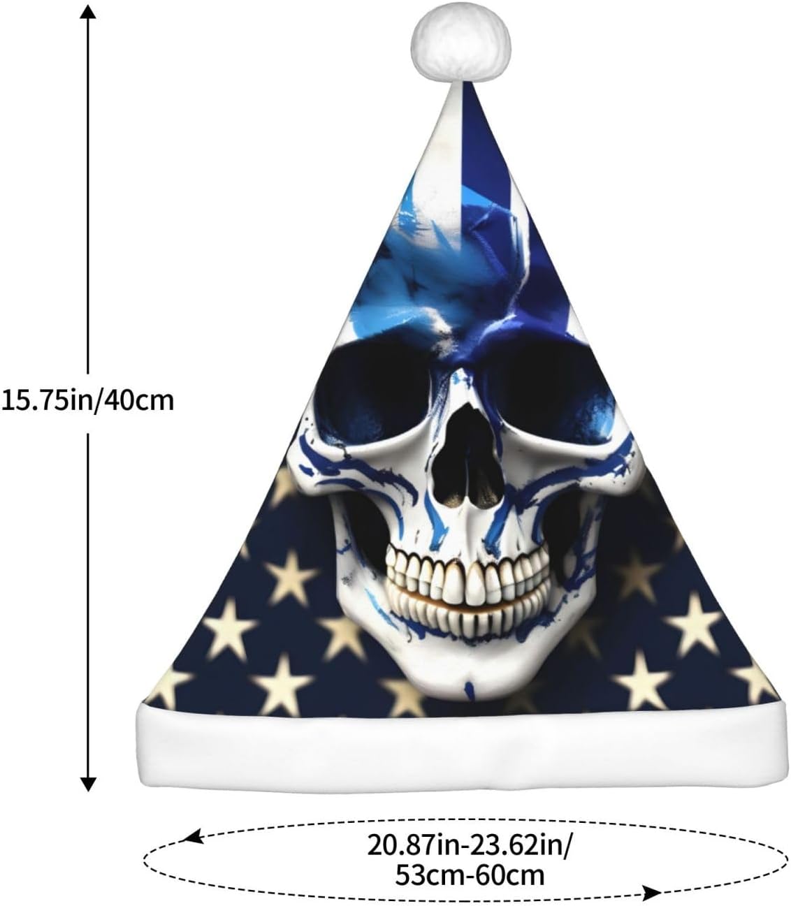 QINZHENG Personalized Santa Hat with Blue Stripe Stars Skull Print