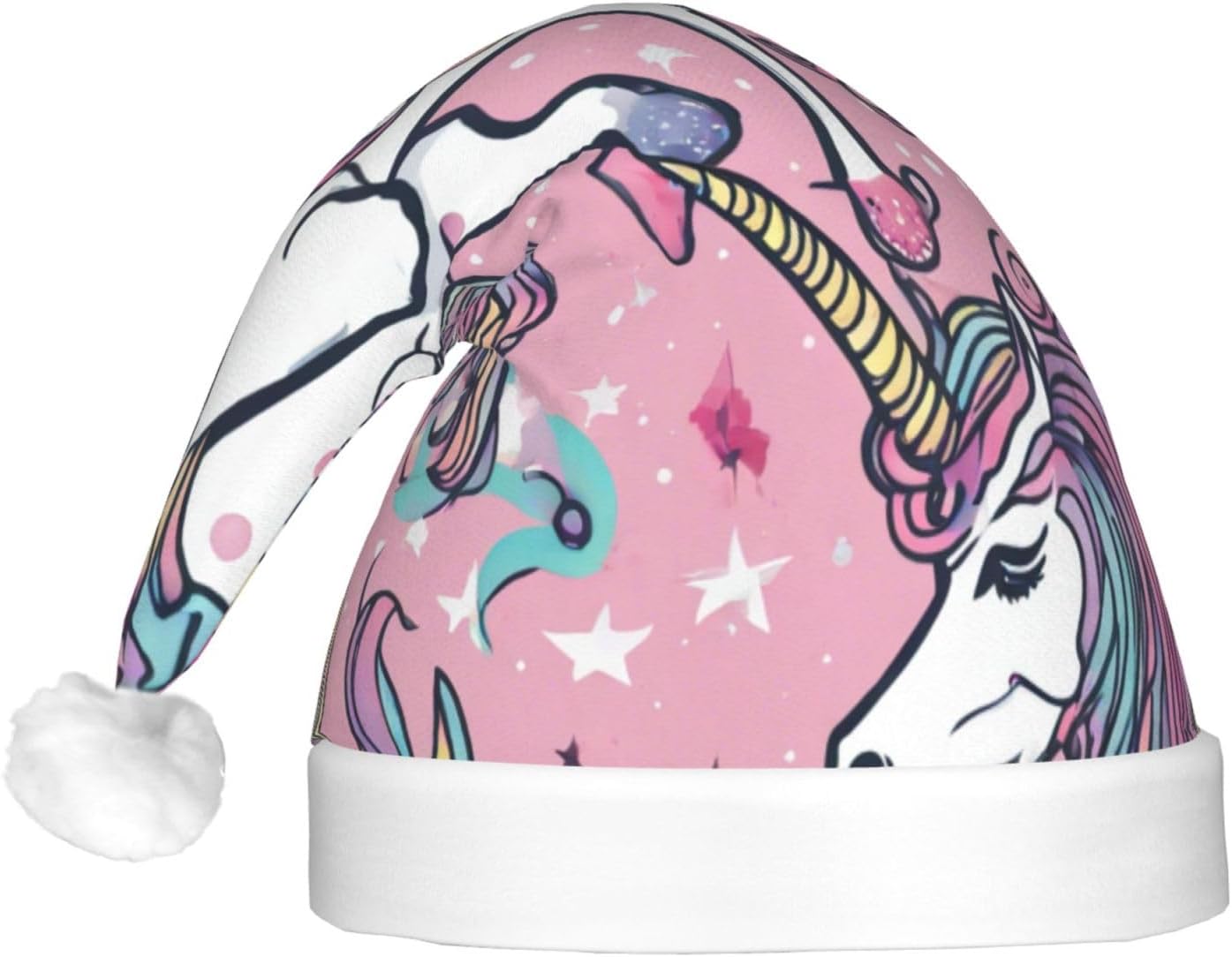 Unicorn Print Santa Hat with LED Lights for Adults