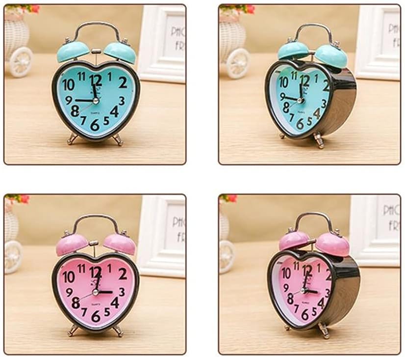 Pink Heart Shape Double Bell Alarm Clock with Nightlight 1