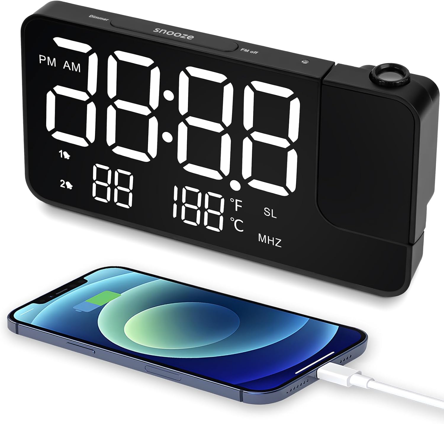 WAIGESEN Projection Alarm Clock with Rotatable Projector
