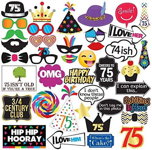 75th Birthday Photo Booth Props - 40 Pieces
