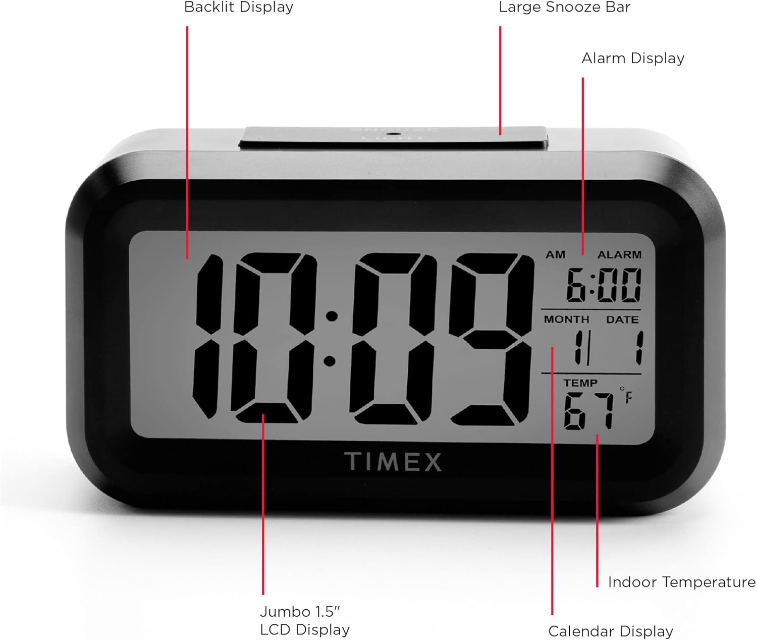 Timex Alarm Clock with Temperature Sensor and Large Display