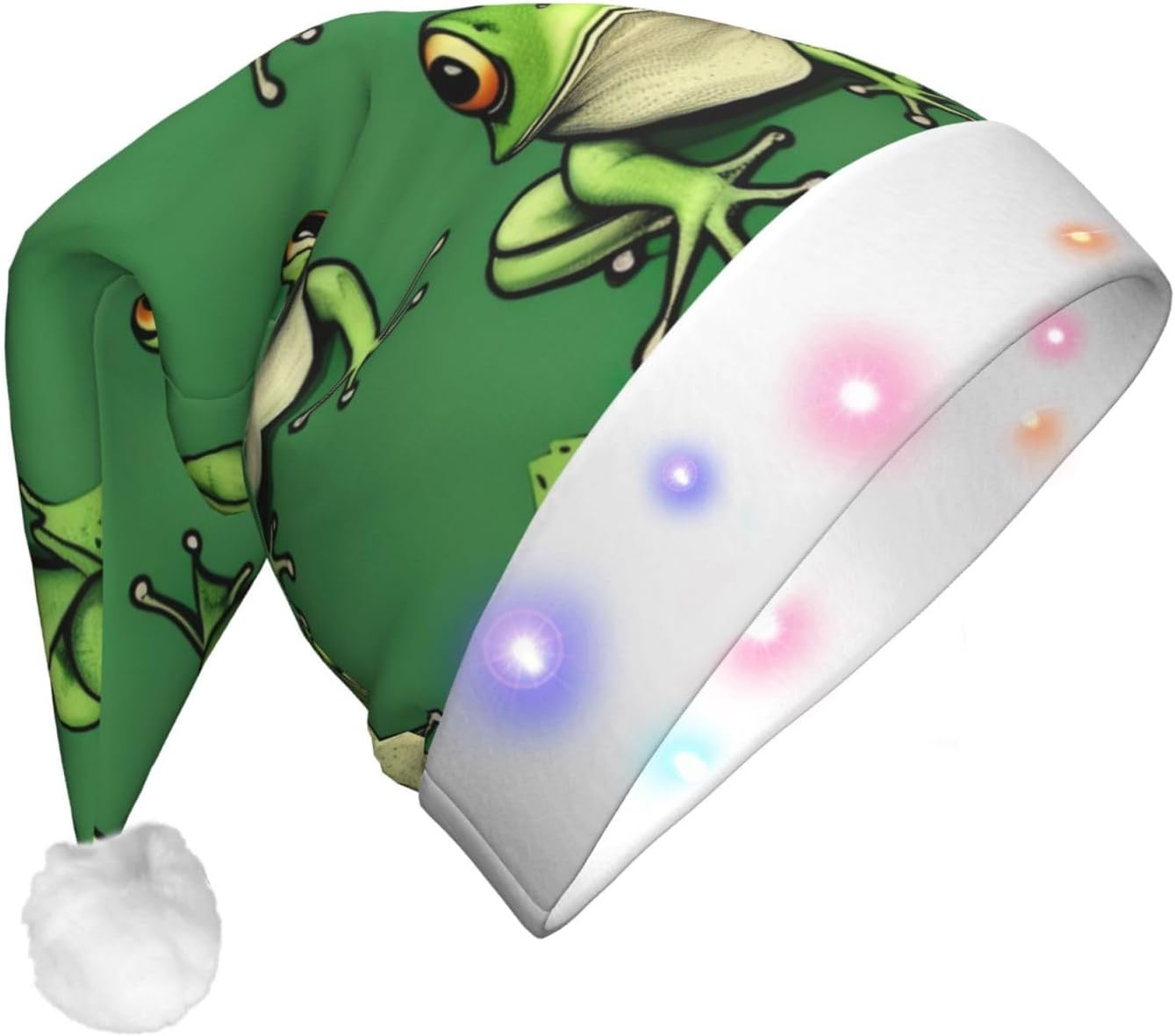 Funny Green Frogs Print LED Santa Hat for Adults Christmas Party Hat