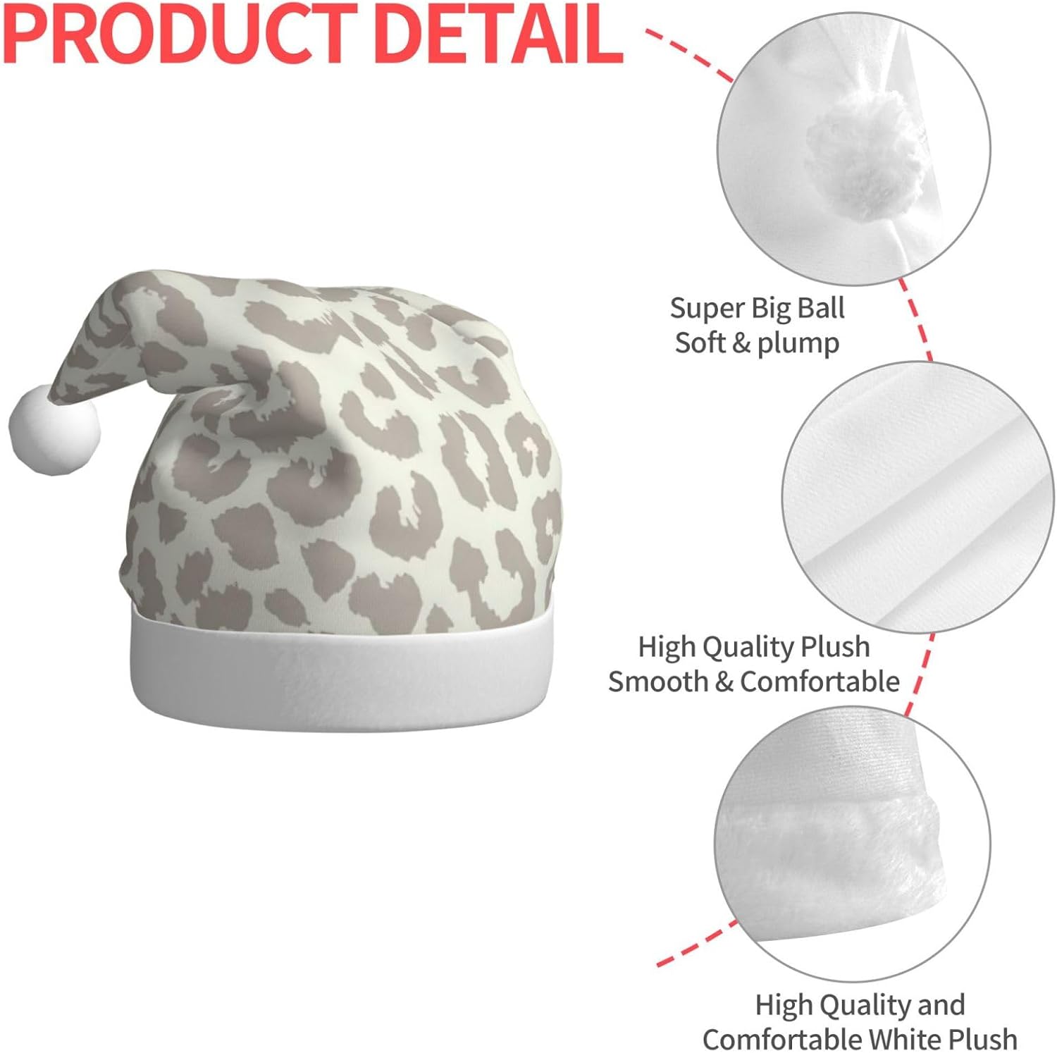 Brown Pattern Leopard Santa Hat Plush Christmas Hat for Adults