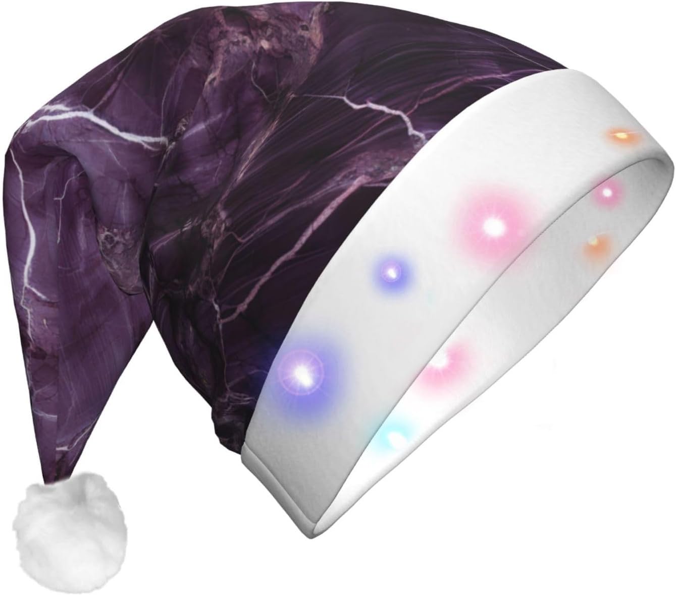 QINZHENG LED Purple Marble Santa Hat for Christmas Party