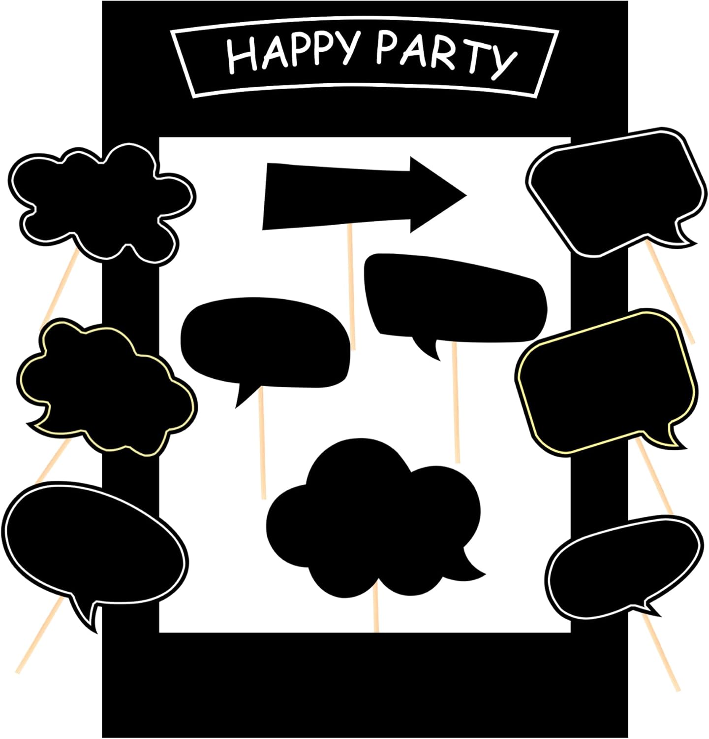 18pc Blank Photo Booth Props with Black Chalkboard Frame and Bubble Backdrop