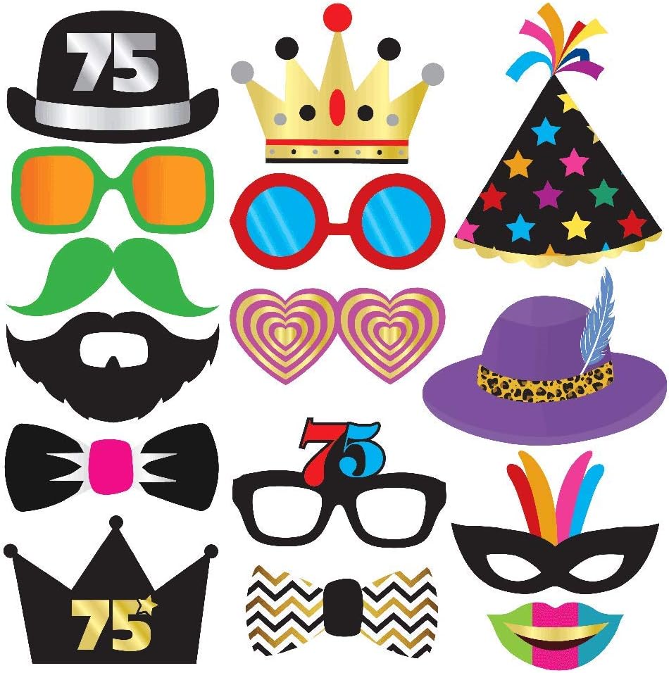 75th Birthday Photo Booth Props - 40 Pieces