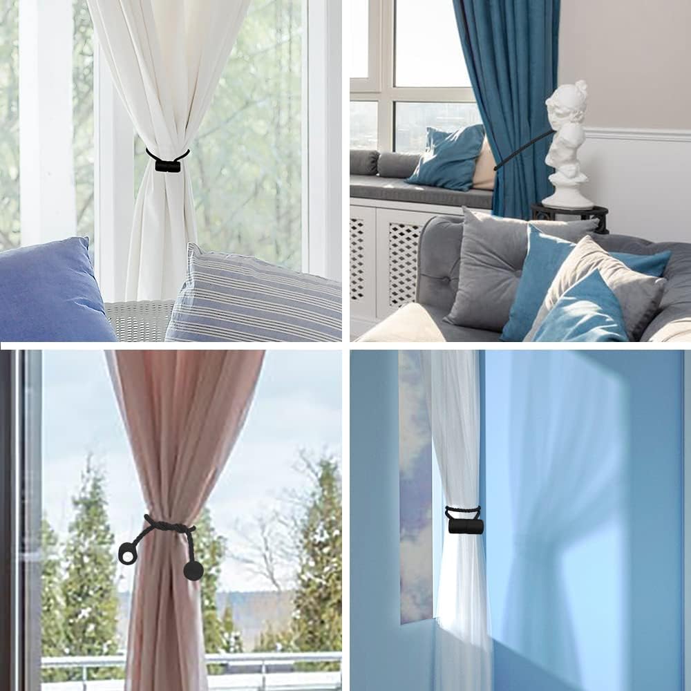 18 Inch Magnetic Curtain Tiebacks with Twisted Design 4 Pack Black
