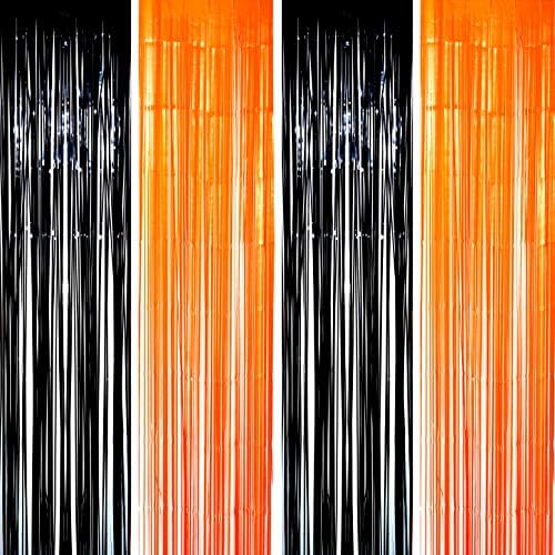 Black Orange Party Tinsel Foil Fringe Curtains