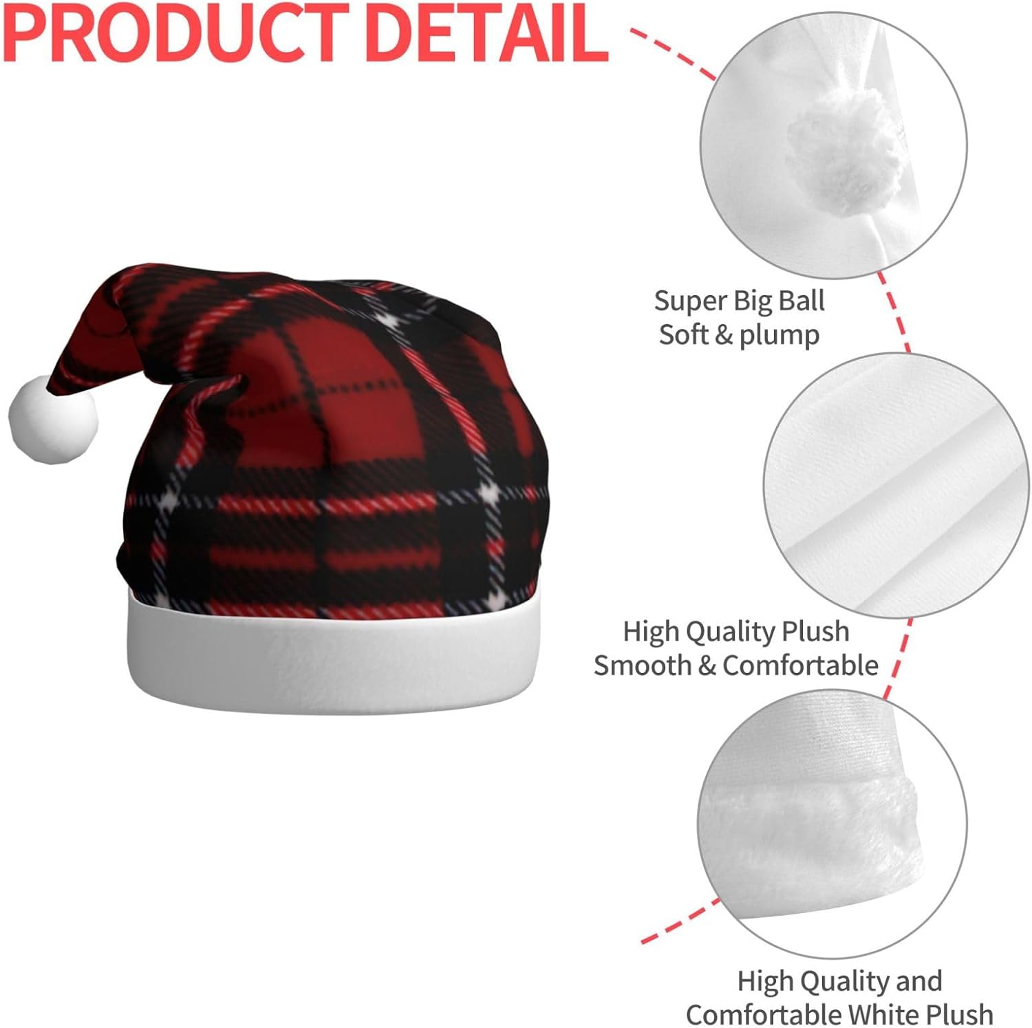 QINZHENG Red Black Plaid Santa Hat Christmas Gift