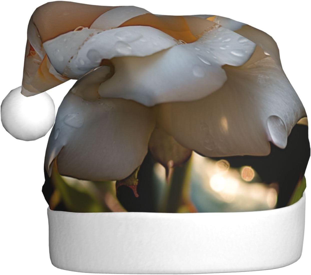 QINZHENG White Rose Santa Hat for Women