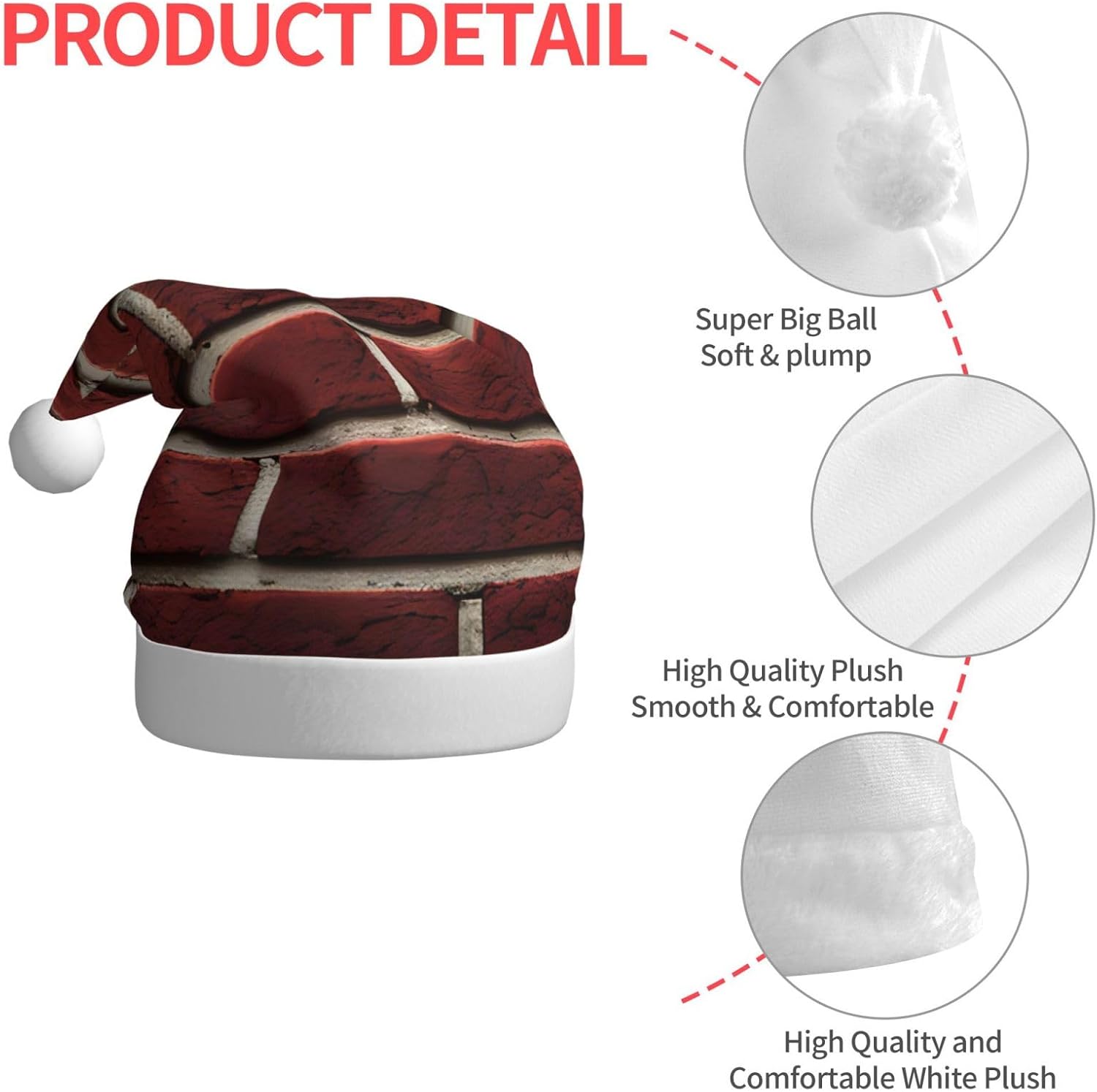 Personalized Santa Hat with Brick Red Stone Print
