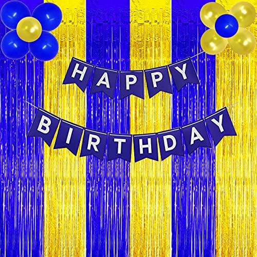 Blue Gold Party Decorations Foil Curtain 3 Pack