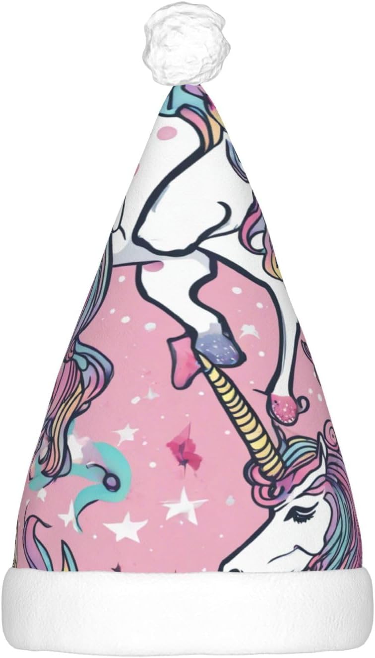 Unicorn Print Santa Hat with LED Lights for Adults