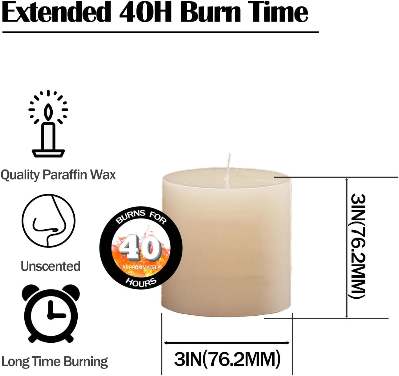 NICOLEKAY Pillar Candles Set of 6 Unscented Dripless 3x3 Ivory