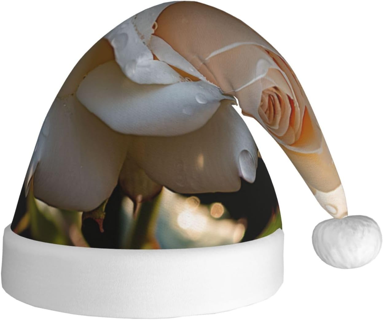 QINZHENG White Rose Santa Hat for Women
