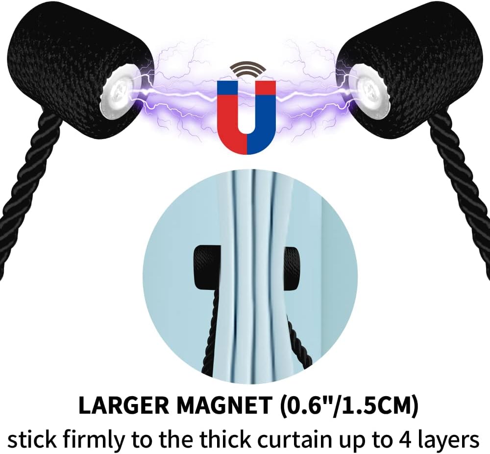 18 Inch Magnetic Curtain Tiebacks with Twisted Design 4 Pack Black