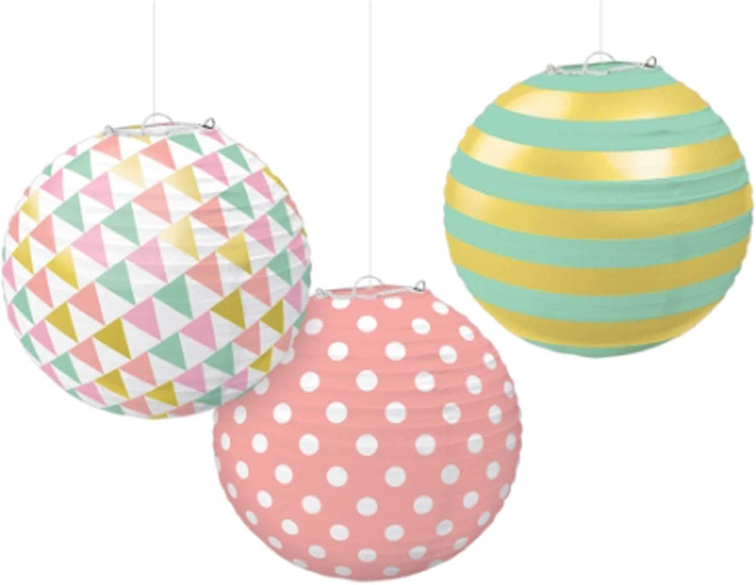 Amscan Pastel Confetti Paper Lanterns 3 Count Party Decor